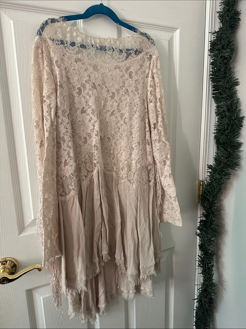 Romantic Long-Sleeve Lace Tunic Dress in Blush